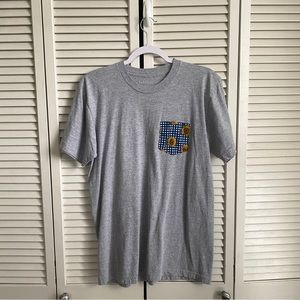 Serengetee Pocket Tee shirt Blue Plaid with Sunflowers Limited Edition medium